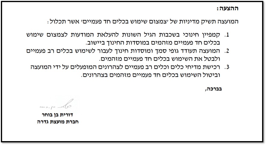 הצעה של דורית בן בוחר צמצום חד פעמי 