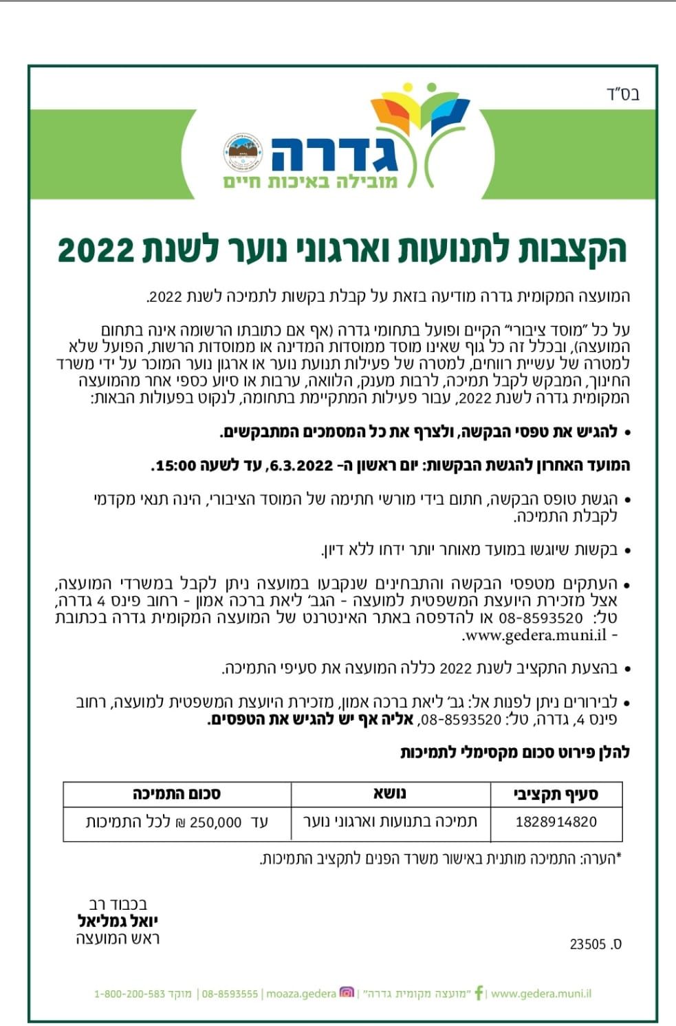קול קורא תנועות הנוער