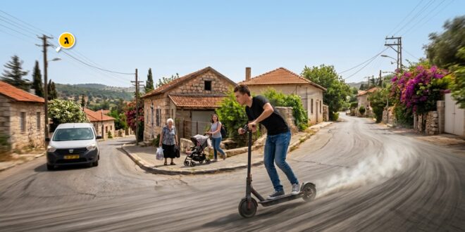 קורקינט דוהר ברחובות מושבה