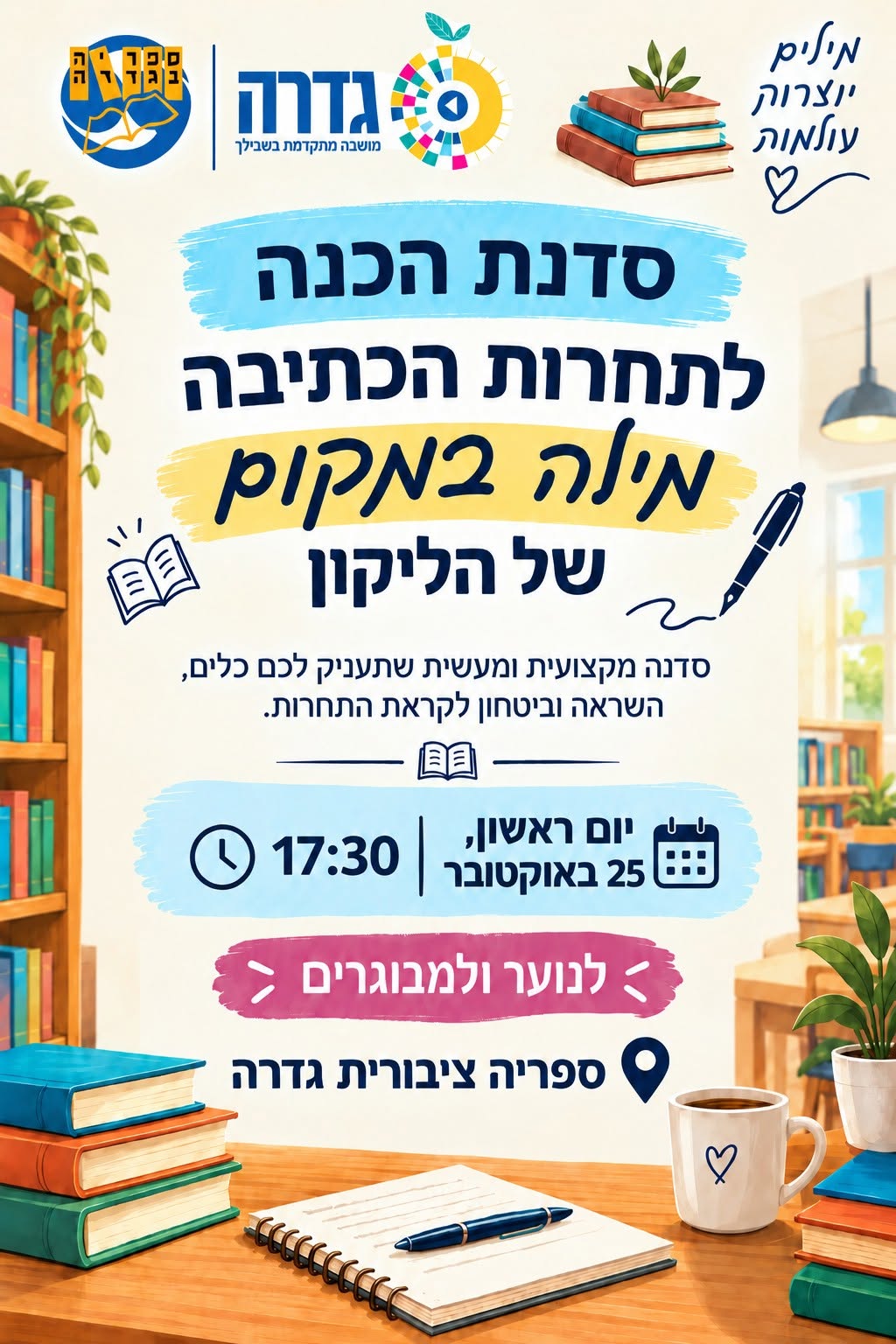 סדנת הכנה לתחרות הכתיבה @ ספריית גדרה